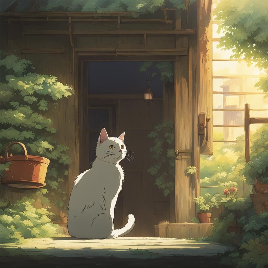 Anime Cat in Studio Ghibli Style