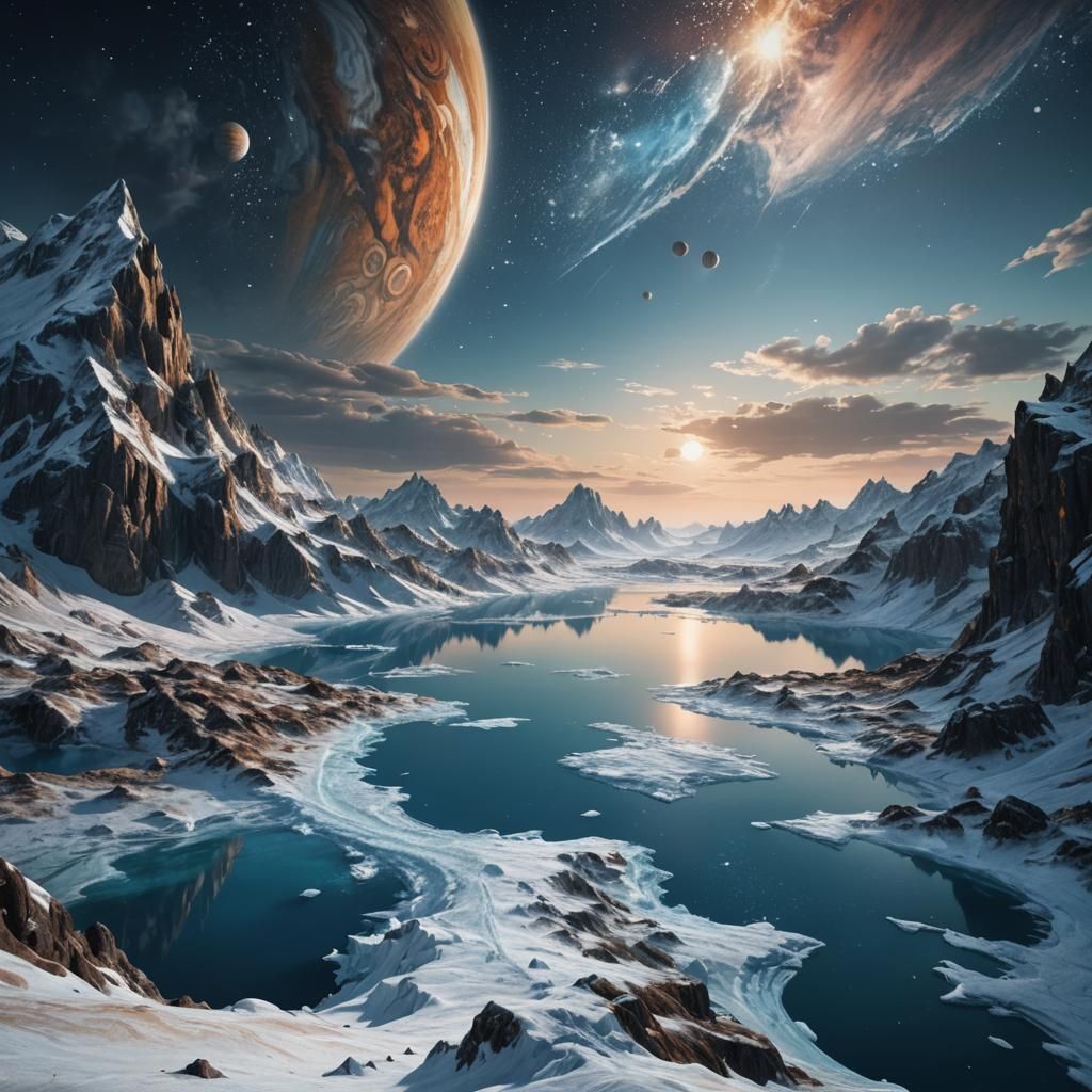 Jupiter Rising Over Europa: Fantasy Concept Art
