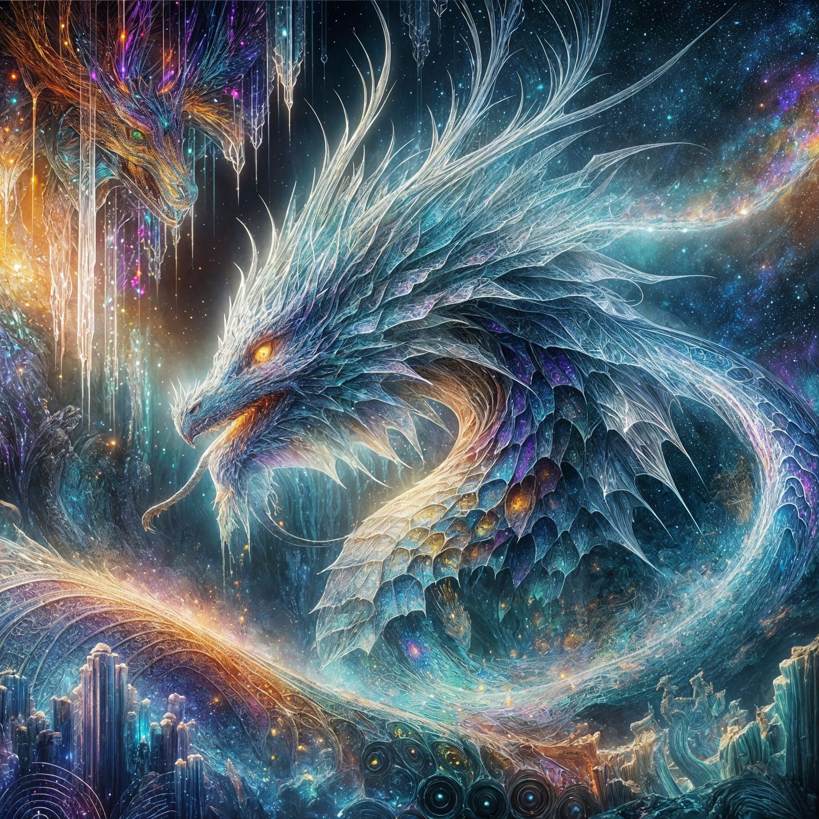 Ethereal Holographic Dragon in Vibrant Digital Art