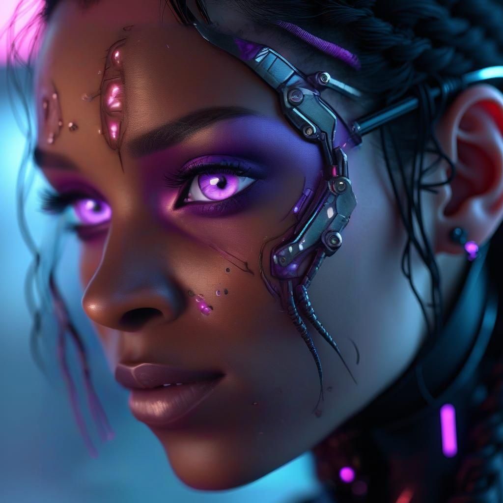 Realistic Cyborg Woman with Braided Hair