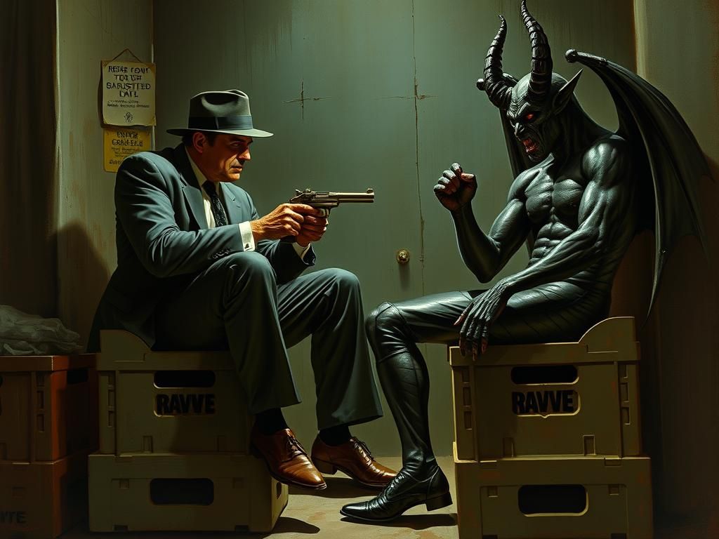 Mobster and Demon Backroom Deal in Film Noir Style