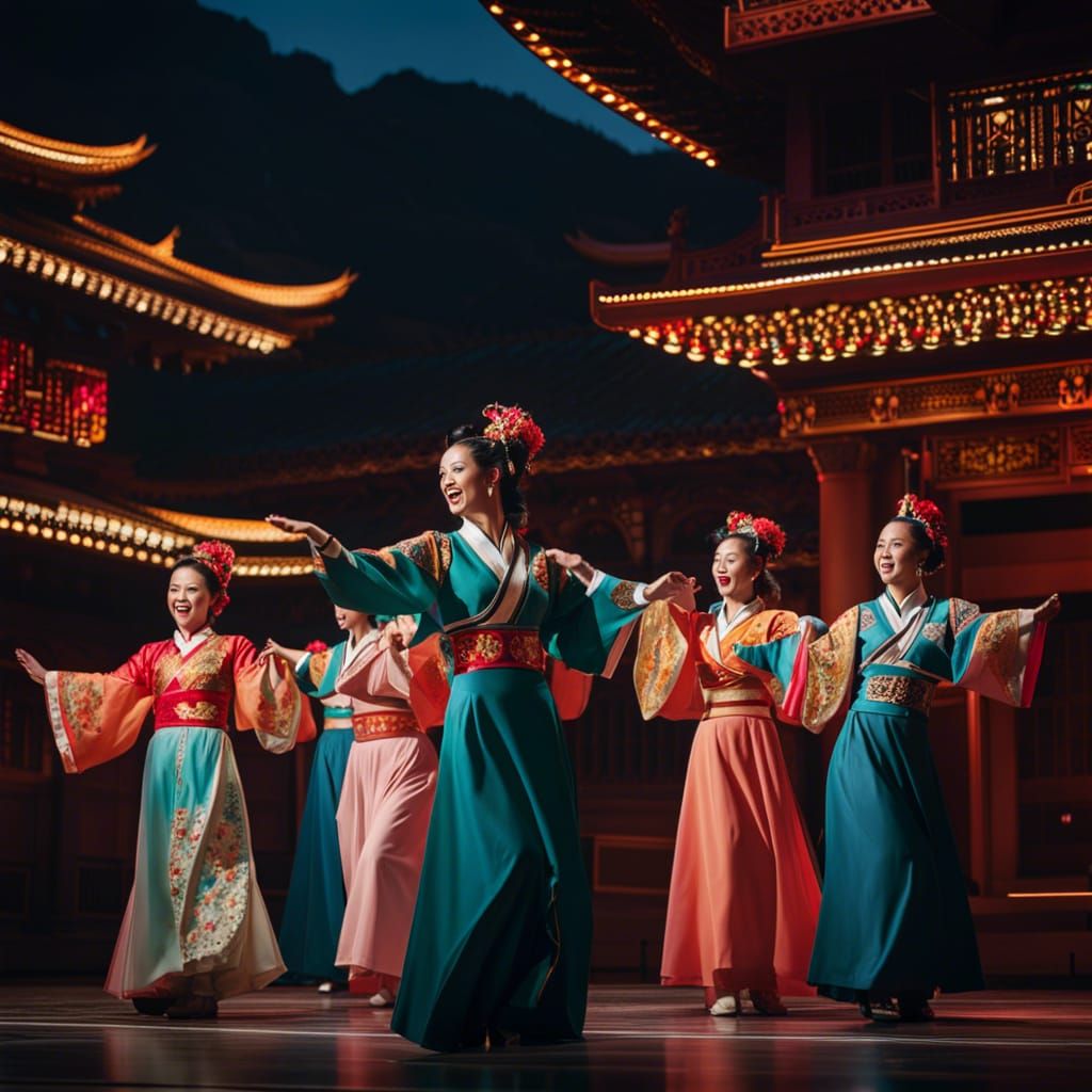 Chinese Dancers in Traditional Dress on Stage