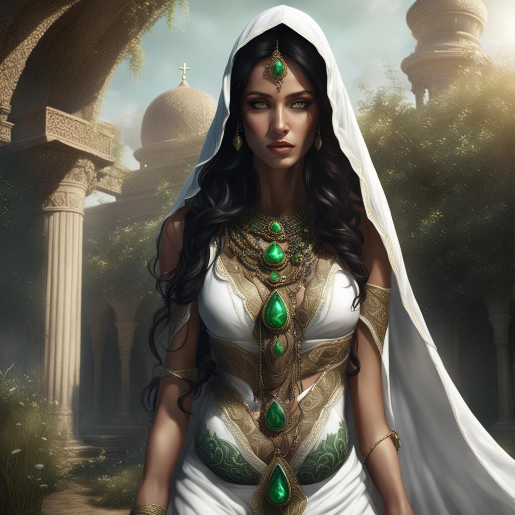 Arab Beauty with Snake in Garden: Fantasy Art