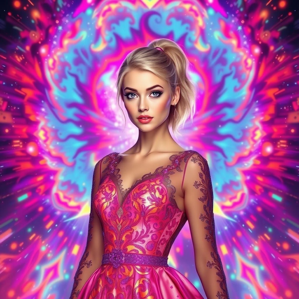 Vibrant Woman in Swirling Supernova