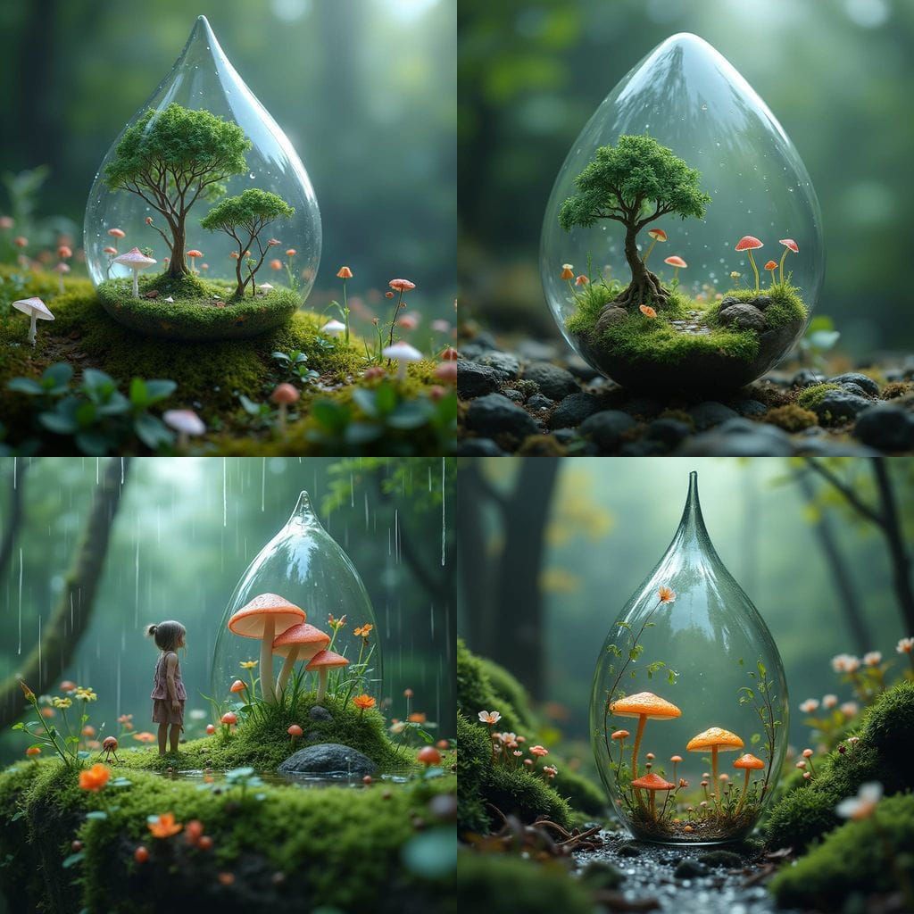 Enchanted Raindrop Landscapes in Vibrant, Whimsical Style