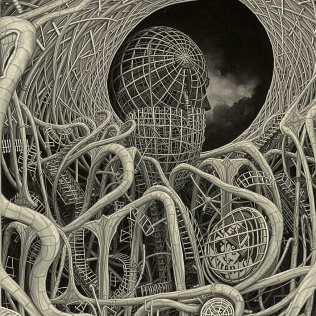 Surreal Maze of Doubts in Vintage Photo Style