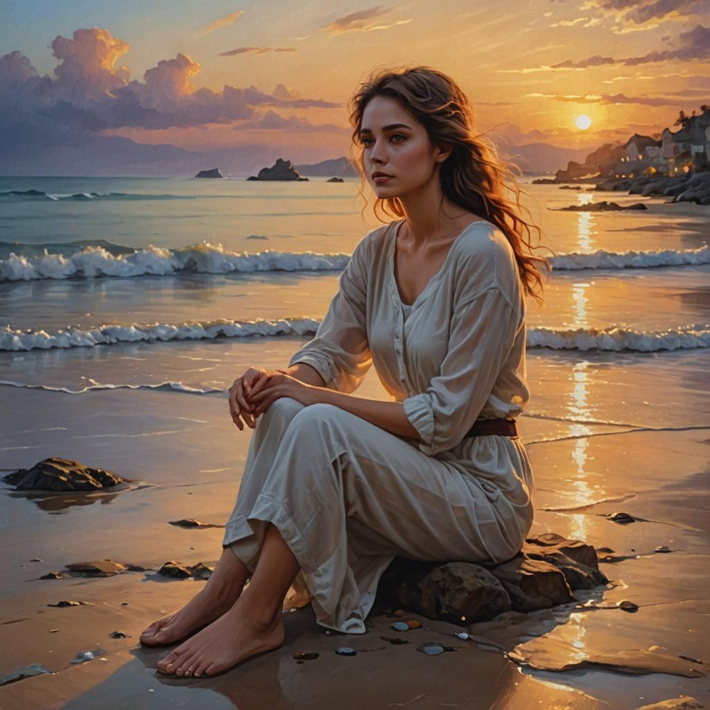 Woman at Sunset: Realistic Digital Painting
