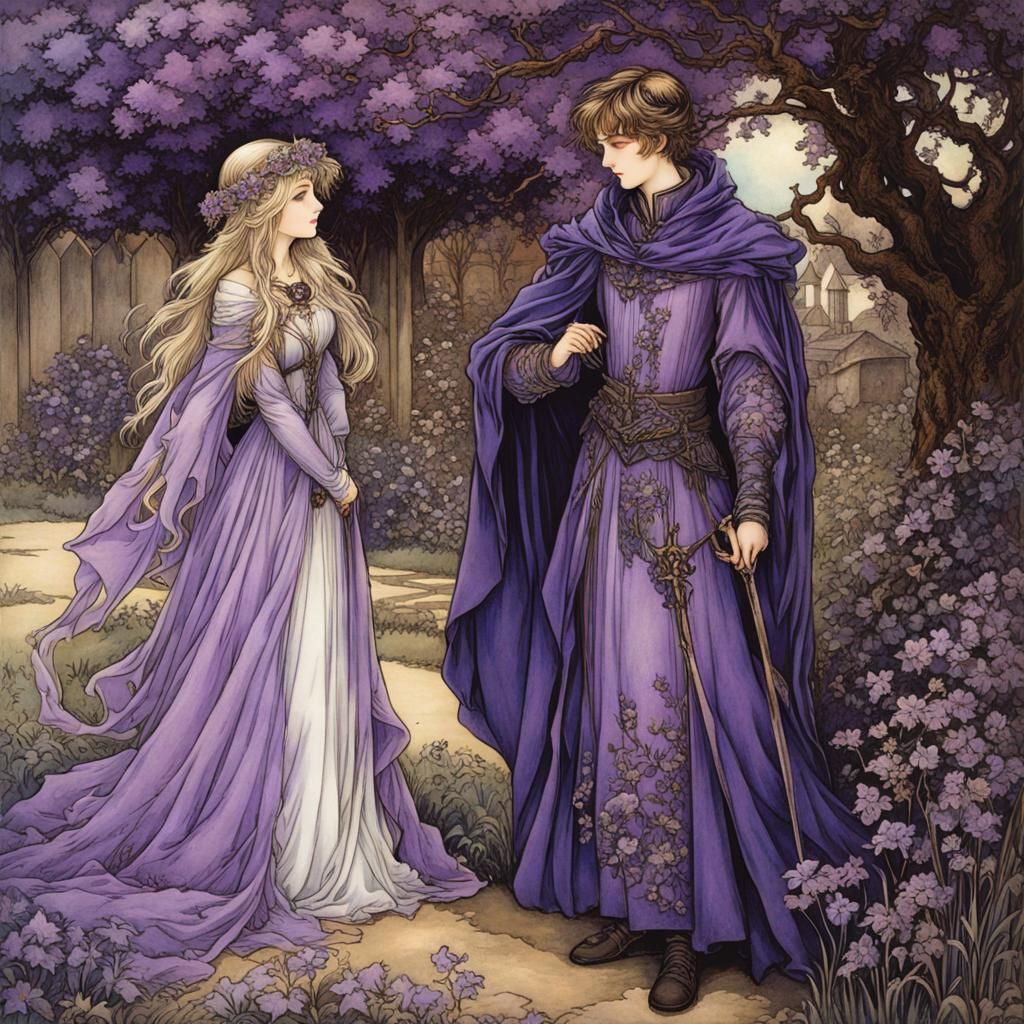 Medieval Fairytale Garden Scene in Anime Style