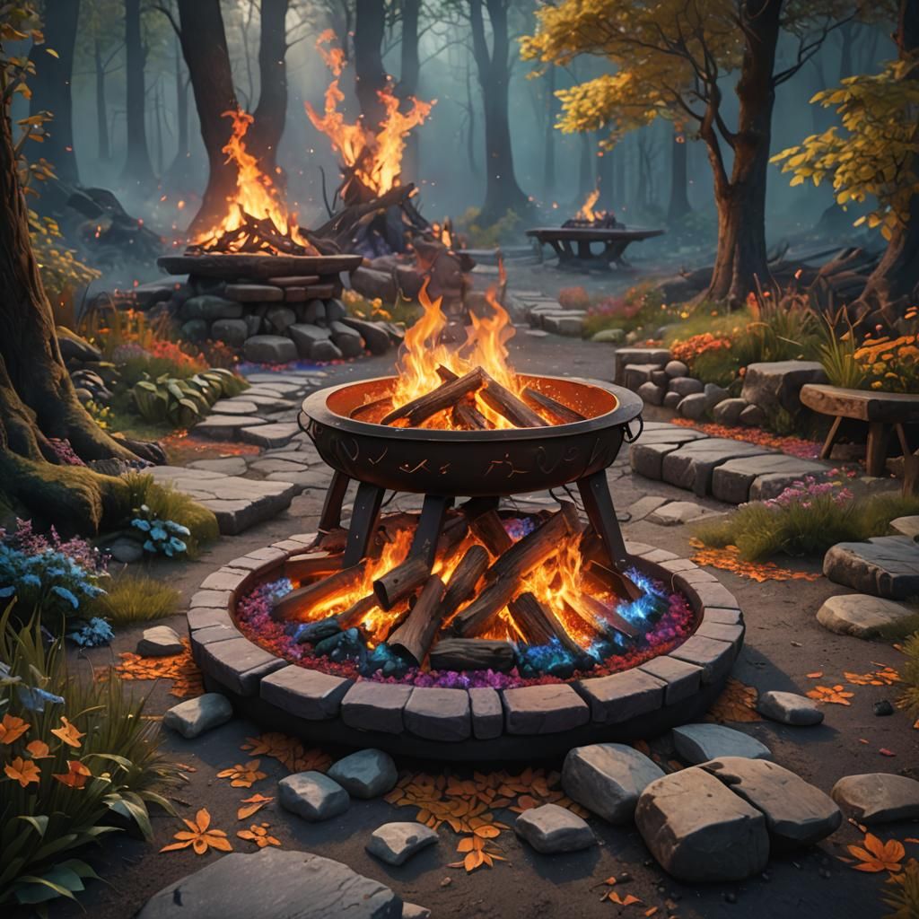 Enchanted Fire Pit with Multi-Colored Flames
