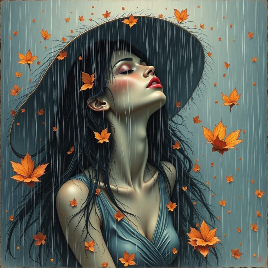 Person Crying in Moody Rain