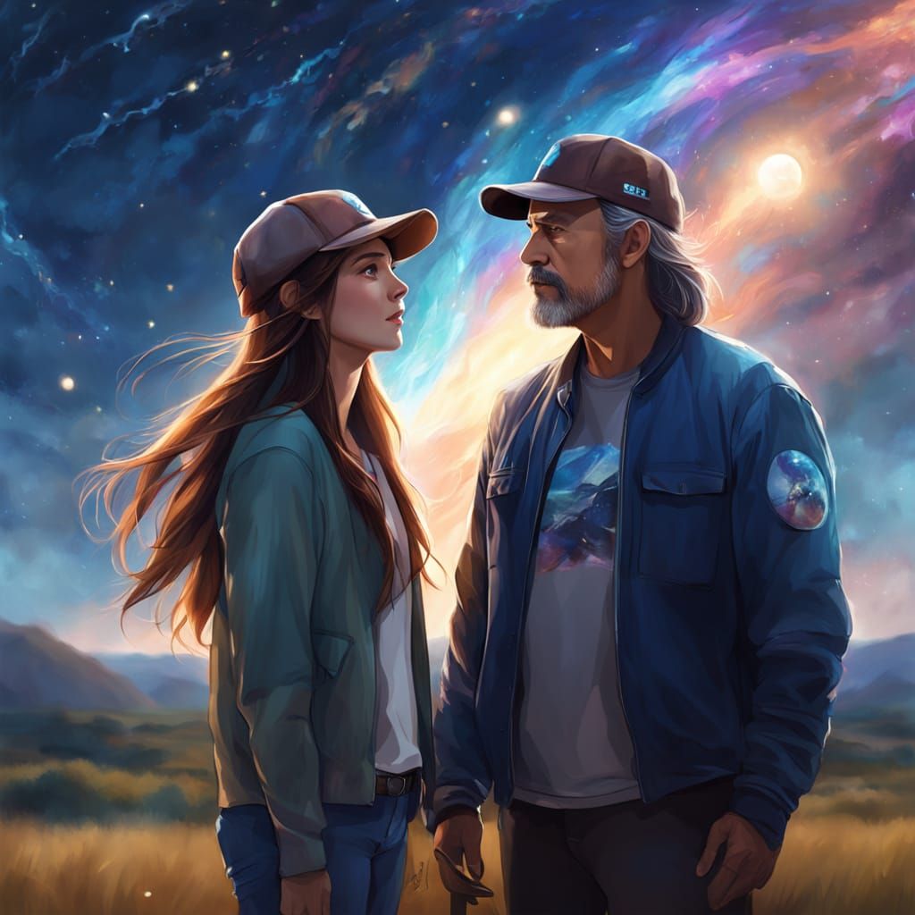 Celestial Father Daughter Stargazing Dreamscape