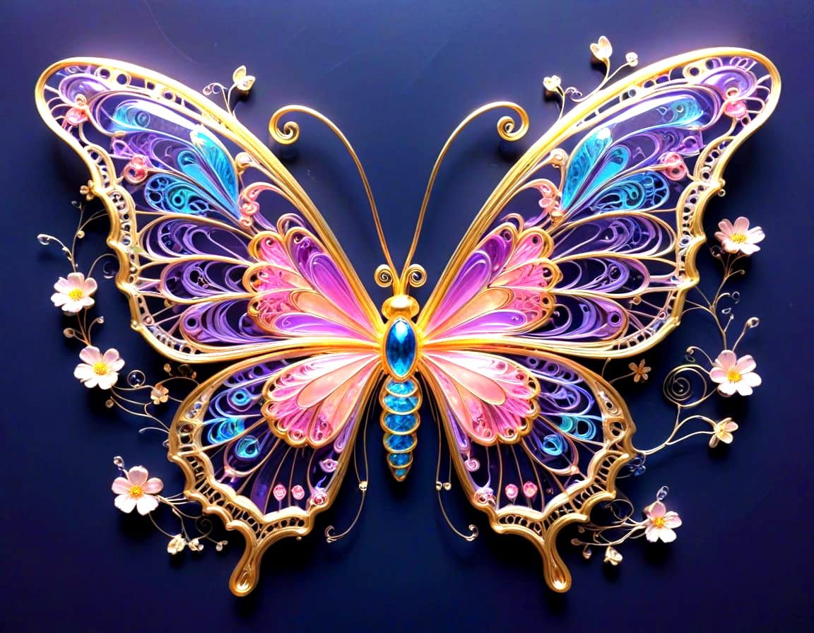 Ethereal Bioluminescent Butterfly with Intricate Glass Detai...