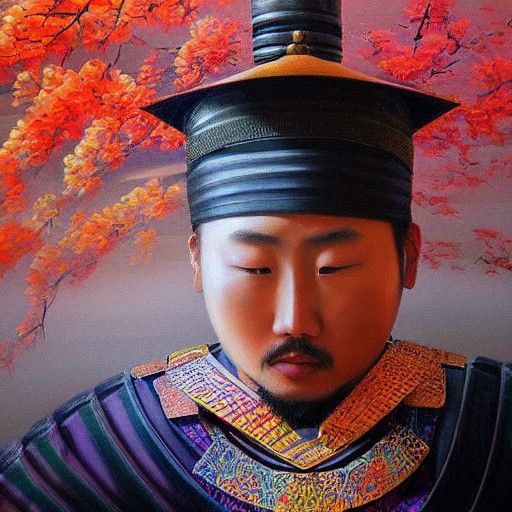 Hyperrealistic Samurai Warrior Oil Painting