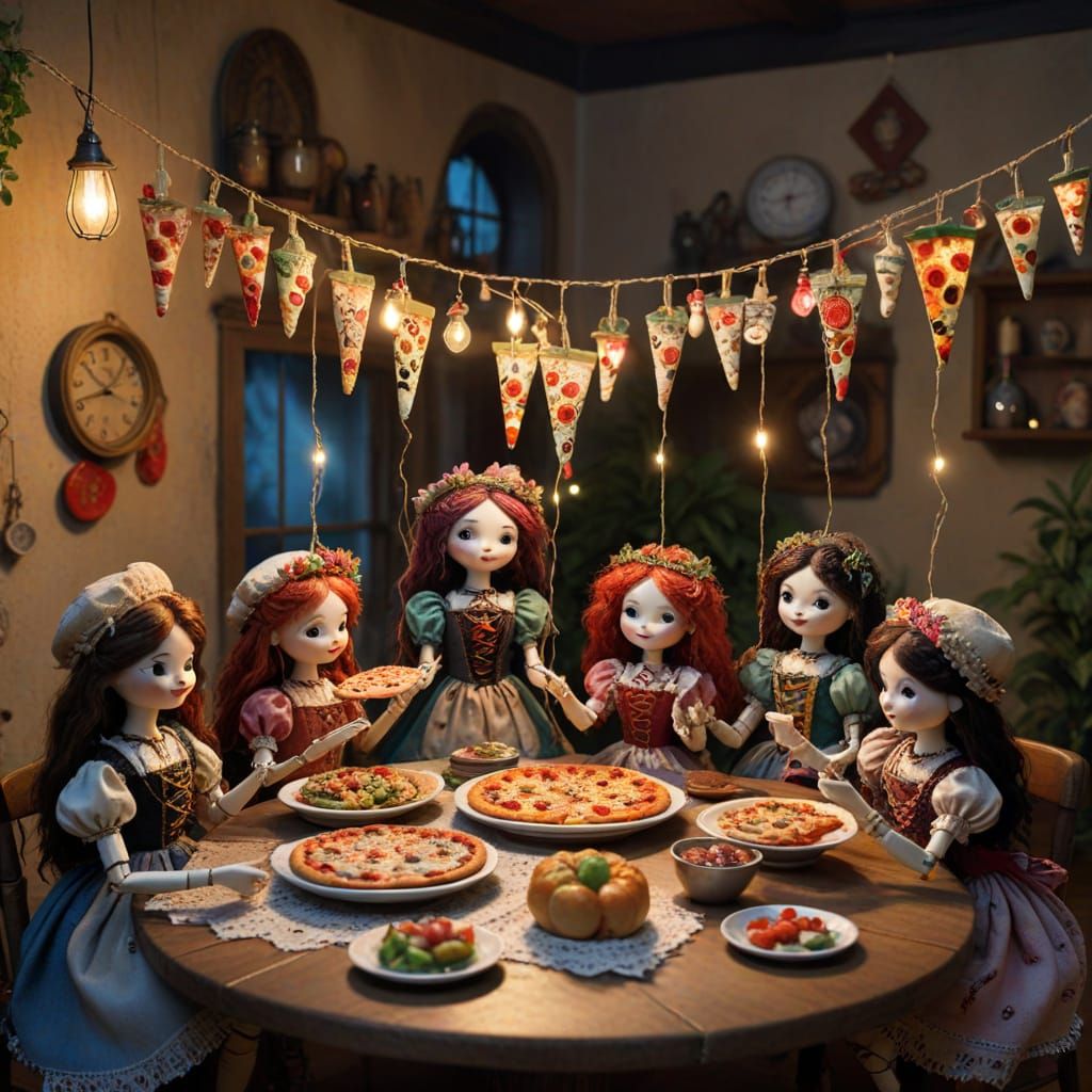 Bohemian Marionette Dolls Have a Pizza Party