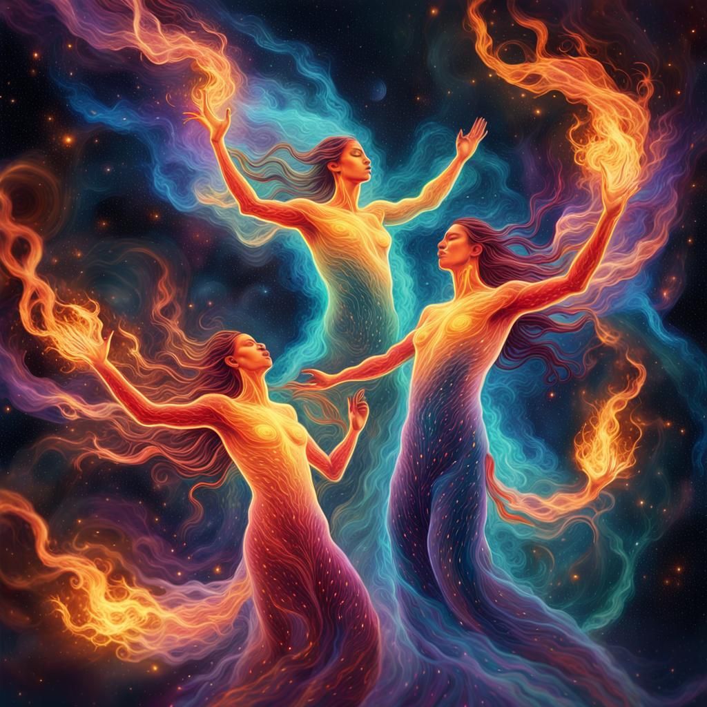 Cosmic Flame Spirits in Astral Illustration
