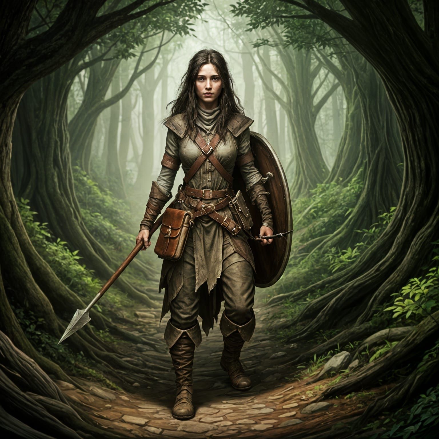 A lone human female traveller, ready to defend herself.