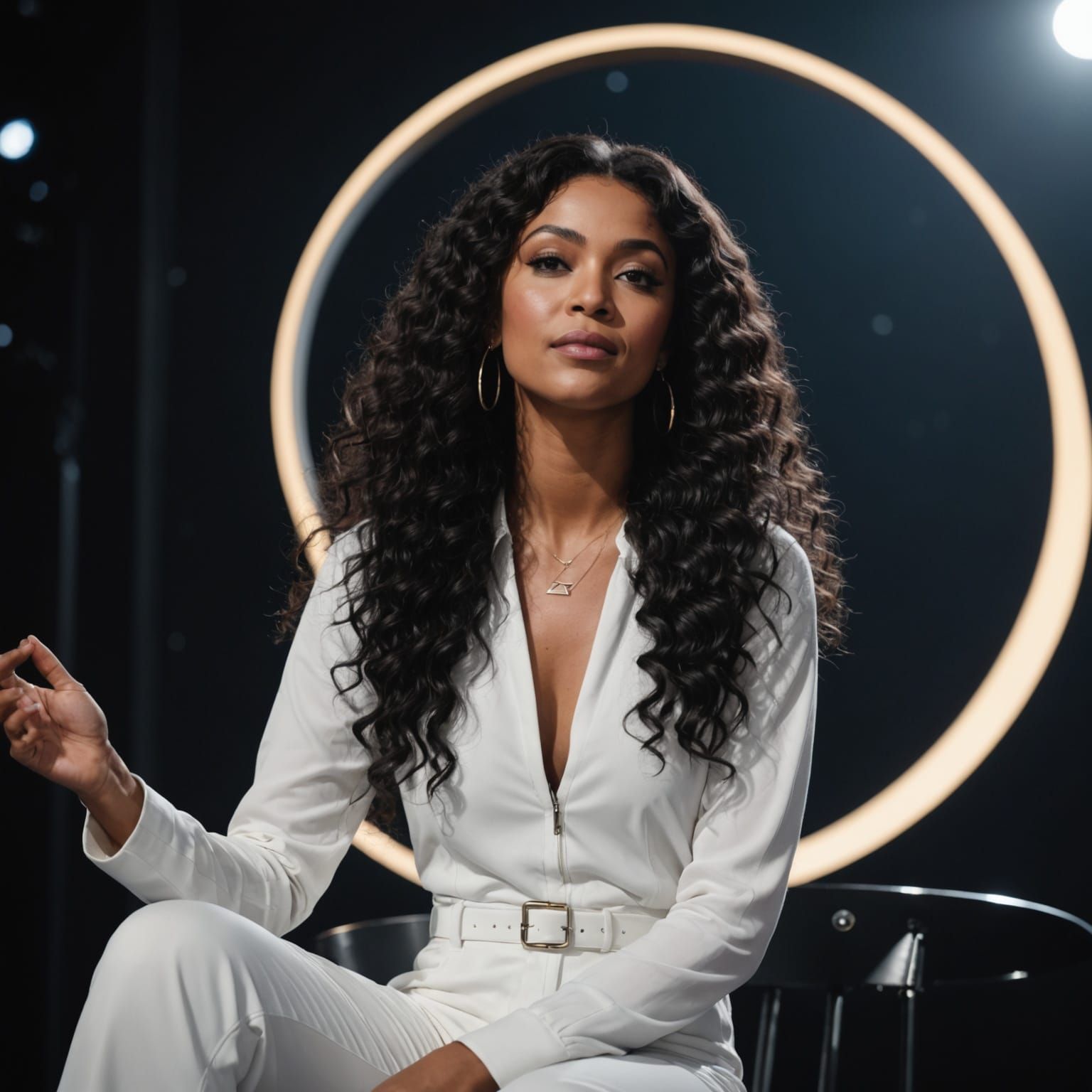 Veloura Singer Poses on Moon Stage Photorealistic