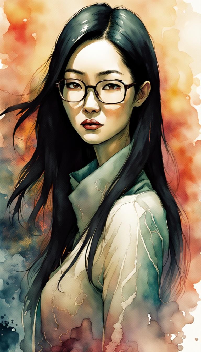 Stylized Chinese Woman Portrait in Watercolor Comic Style