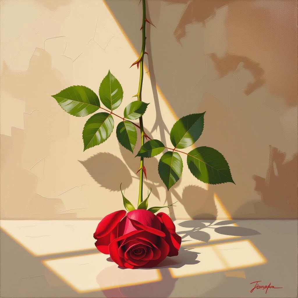 Vertical Red Rose Oil Painting with Textured Background
