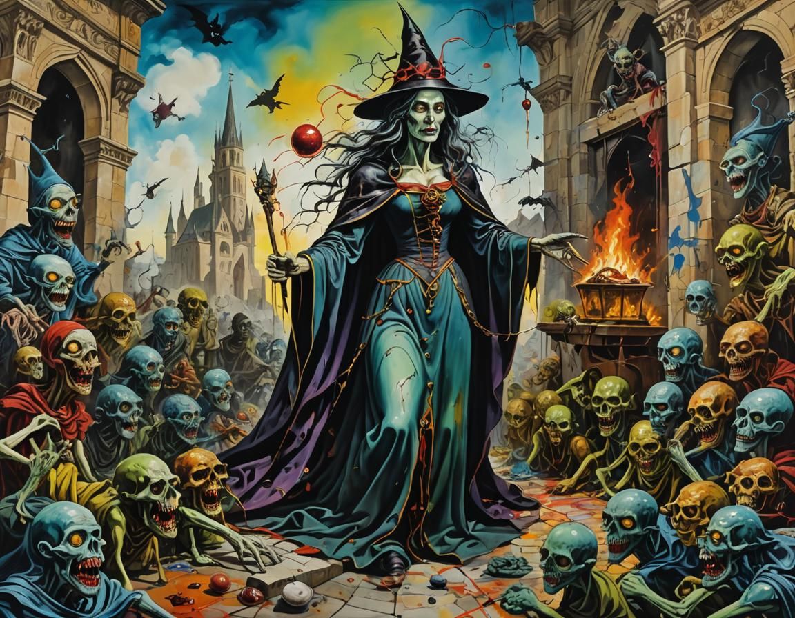 Medieval Witch Queen and Zombie Temple, Salvador Dali Style