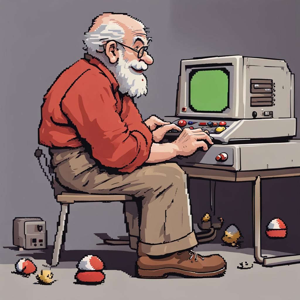 Pixar-Style Old Man Playing Super Mario