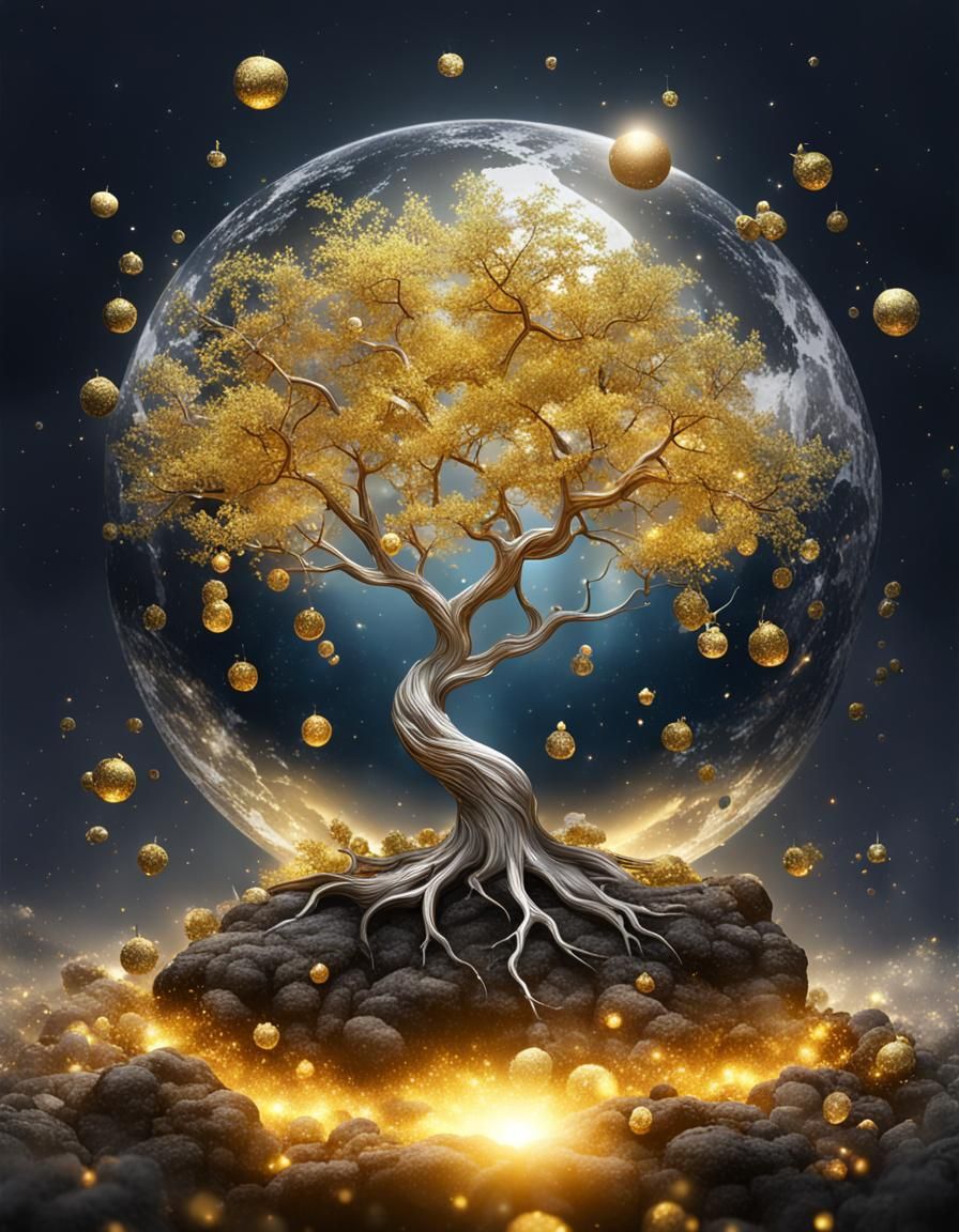 Crystal Tree on Silver Ground in Another World