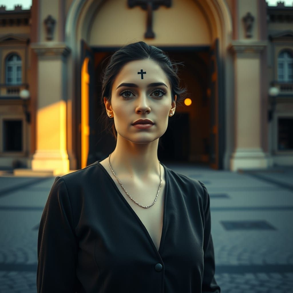 Woman in Contemplative Ash Wednesday Moment