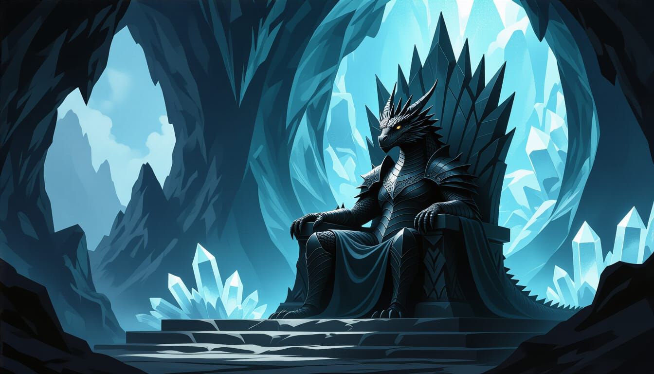 Obsidian Dragon on Crystal Throne: Epic Fantasy Art