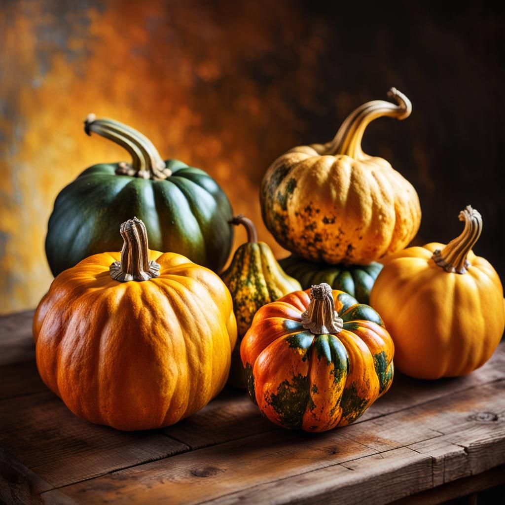 Colorful Gourds in Old Master Style Still Life