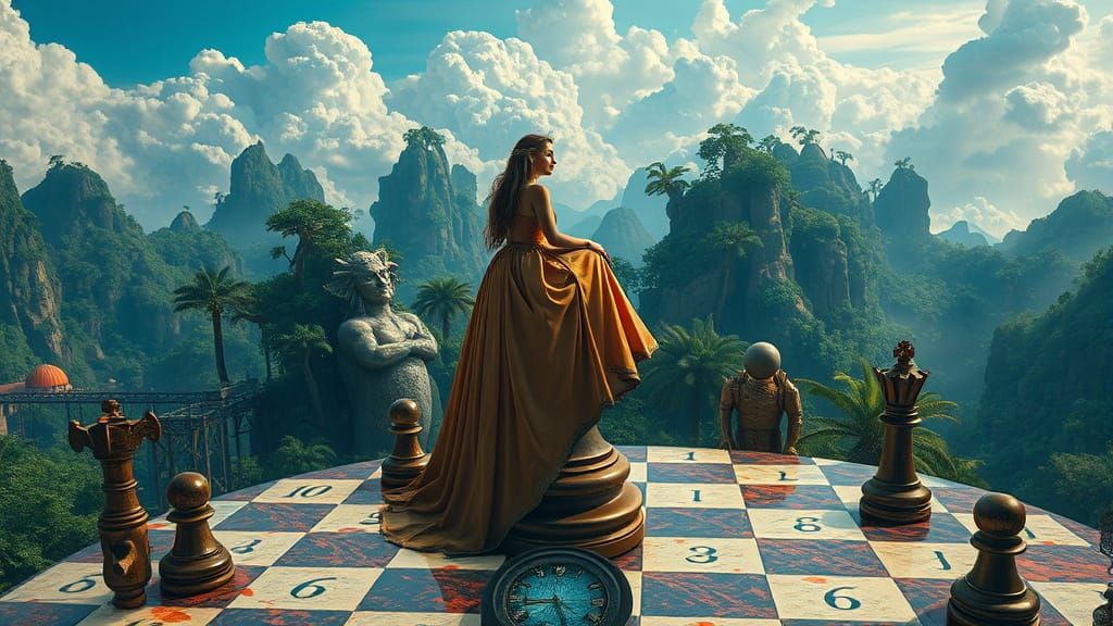 Surreal Rainforest Chess Scene in Digital Art Style