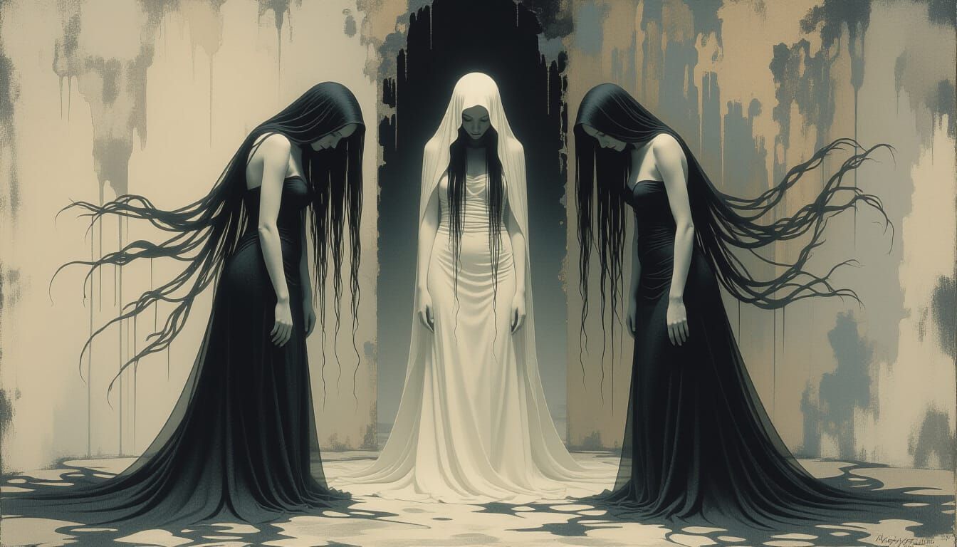 Ethereal Ghostly Figures in Surreal Void