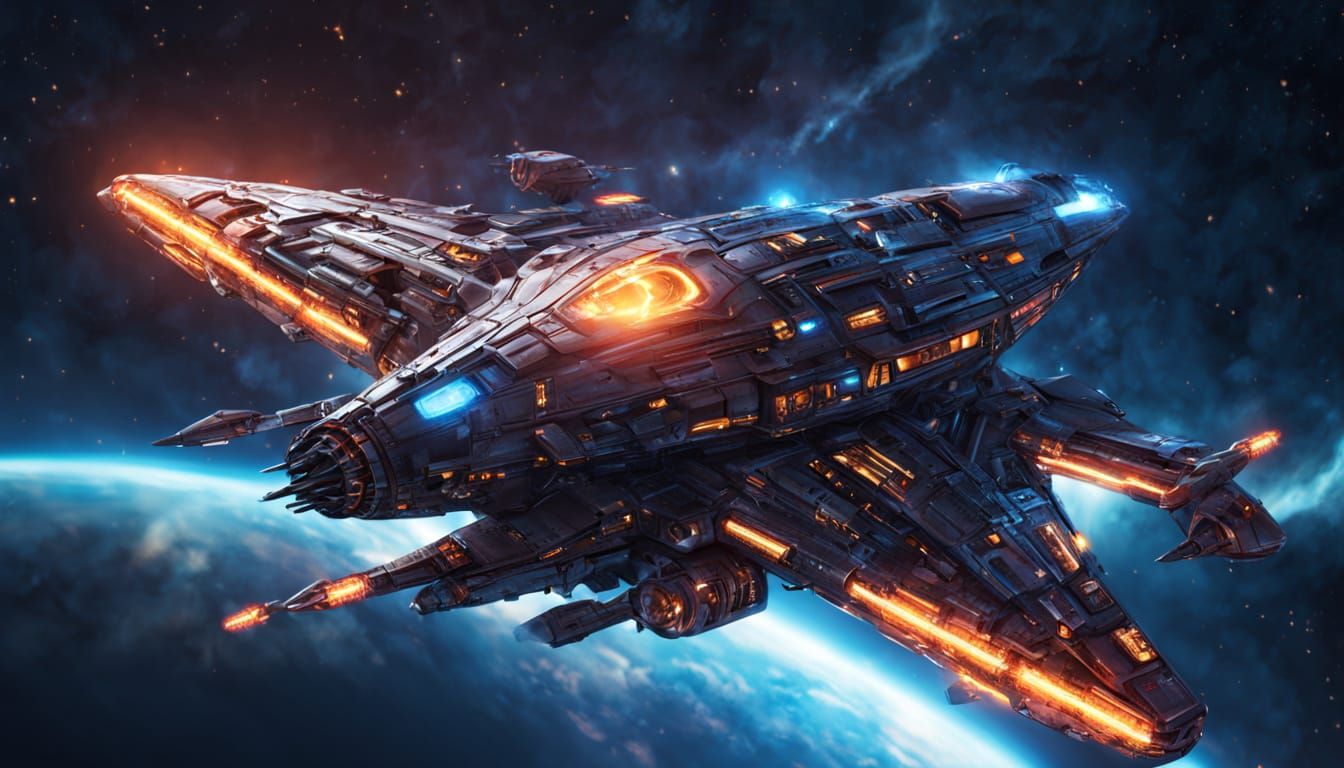 Hyper Realistic Fantasy Starship Soars Through Space