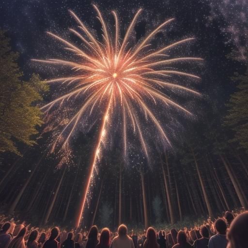 Fireworks Over Forest: A Night Sky Spectacle