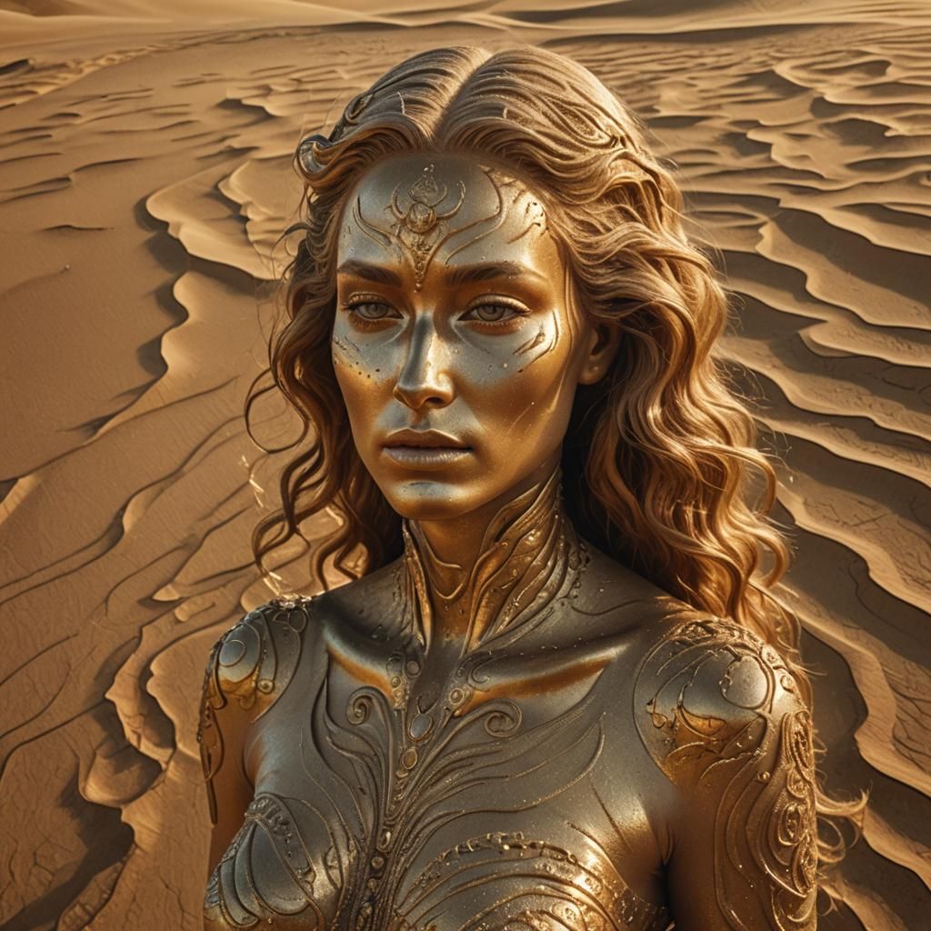 Woman Made of Sand in Desert, Surrealism