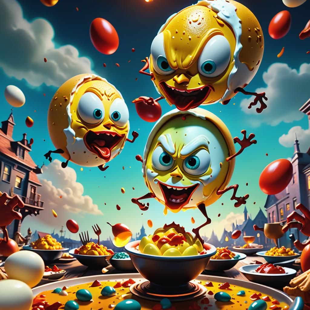 Angry Deviled Eggs Thanksgiving Dinner in Matte Painting