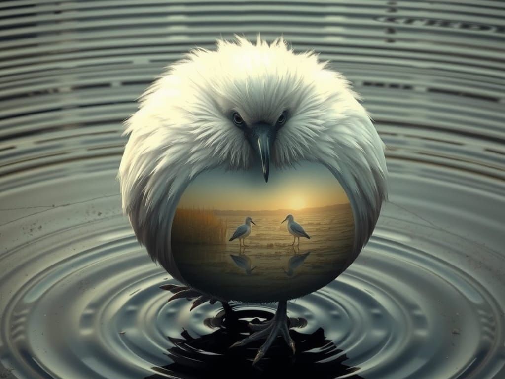 Creepy Surreal Bird with Wetlands Reflection