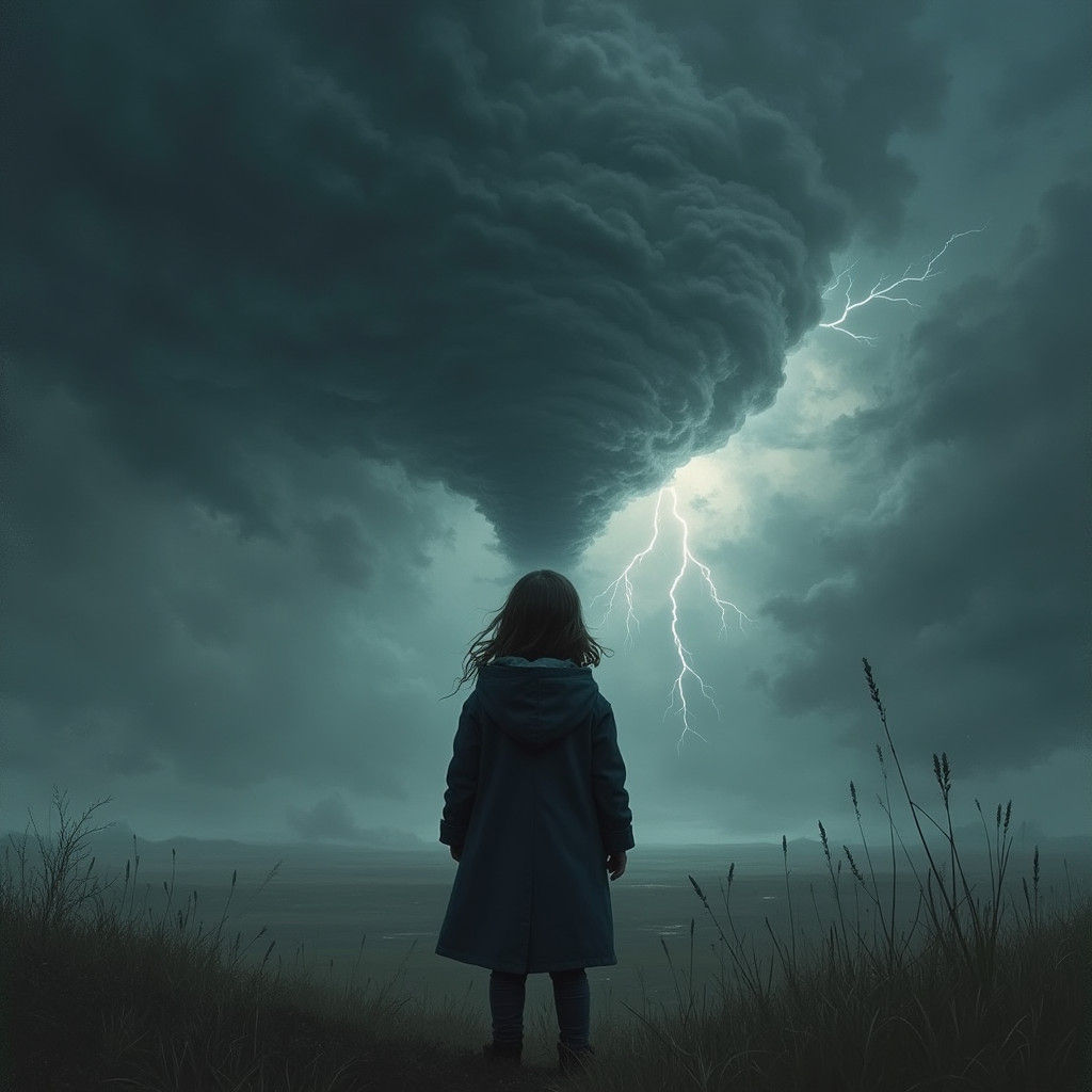 Girl Gazing at a Massive Thunderstorm