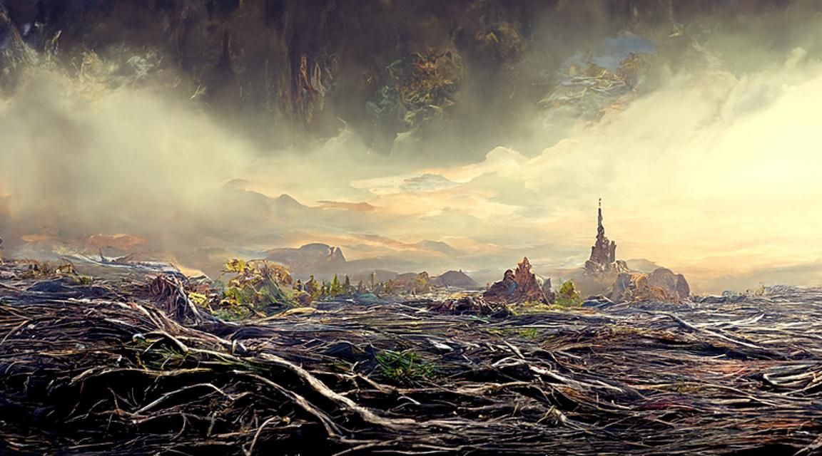 Hyperrealistic Overgrown Castle Landscape Painting