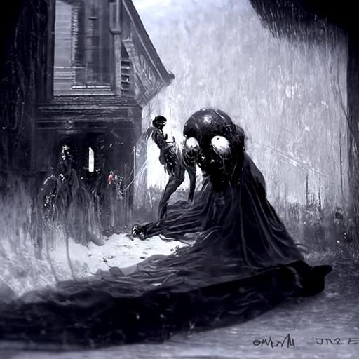 Eerie 1800s Horror Scene in Engraving Style