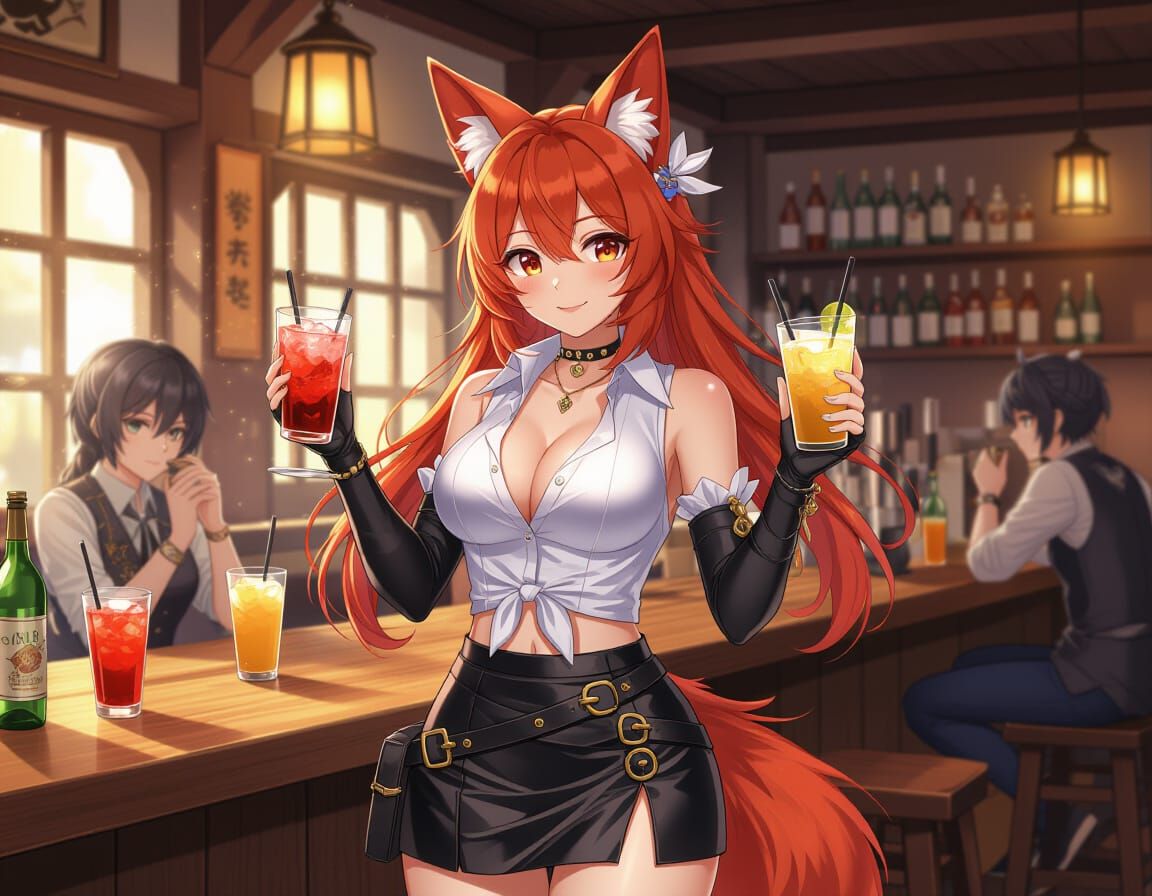Kitsune Bartender Serves Drinks in Lively Tavern