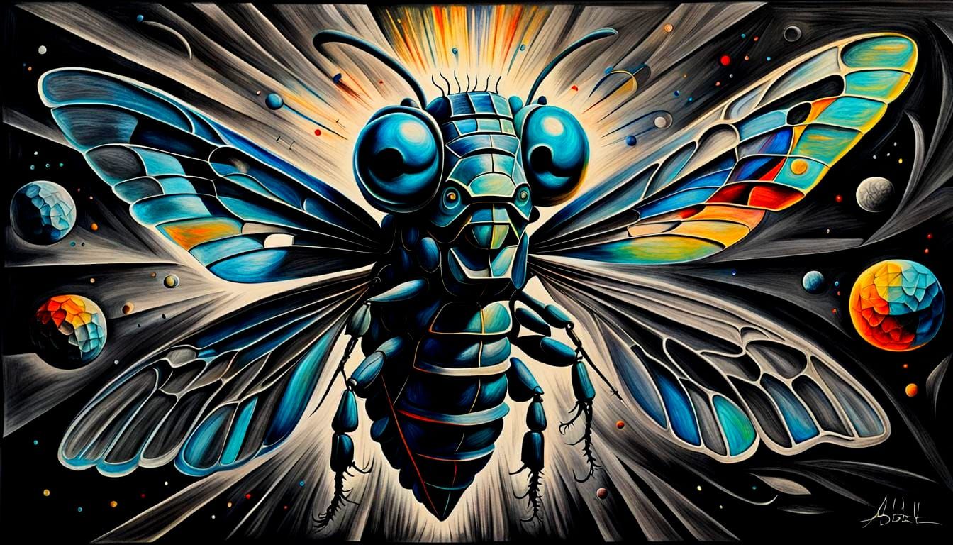 Surreal Cicada Song in Charcoal Style