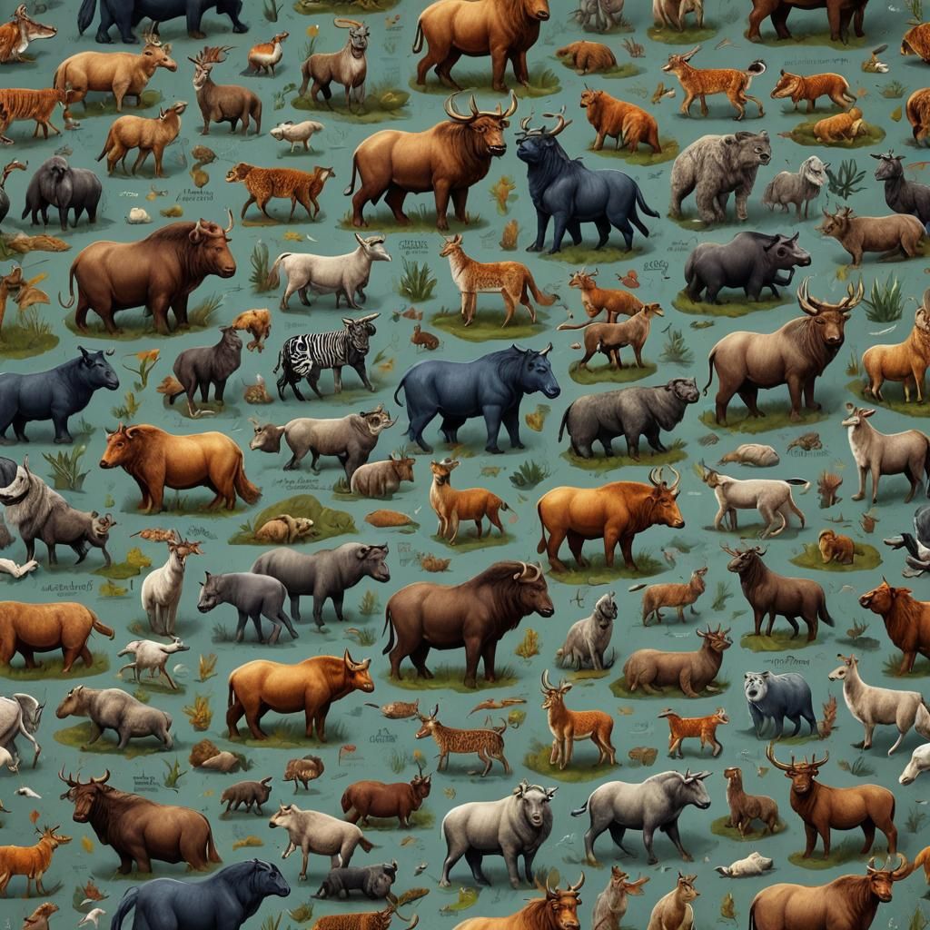 Detailed Labelled Animals Chart in Deep Color
