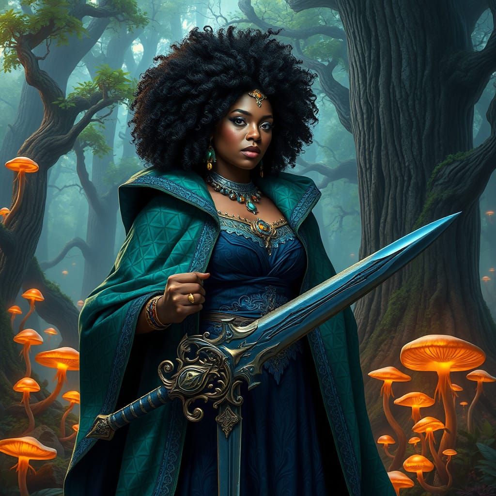 Majestic Black Warrioress Dominates the Emerald Forest