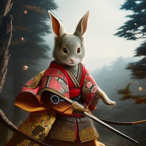 Adorable Samurai Rabbit in Japanese Style