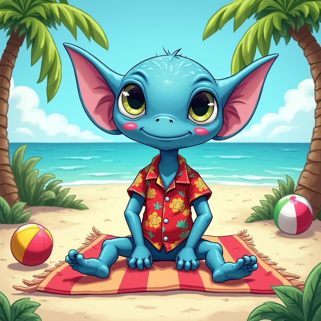 Alien Beachcomber in Whimsical Cartoon Style