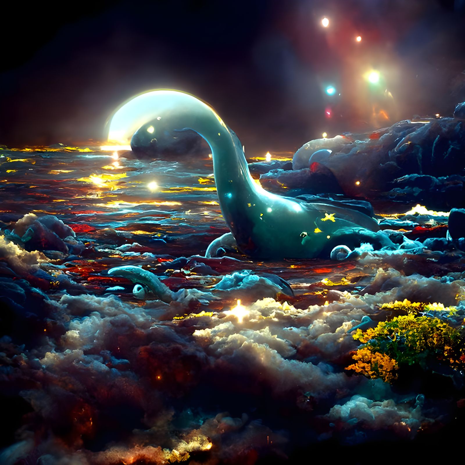 Cosmic Loch Ness Monster in Starry Sea