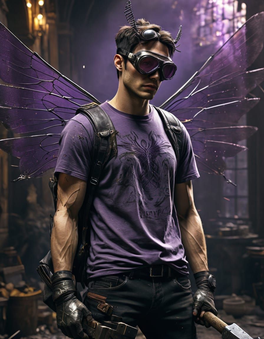 Dark Fantasy Warrior with Dragonfly Wings in Hyper-Realistic...