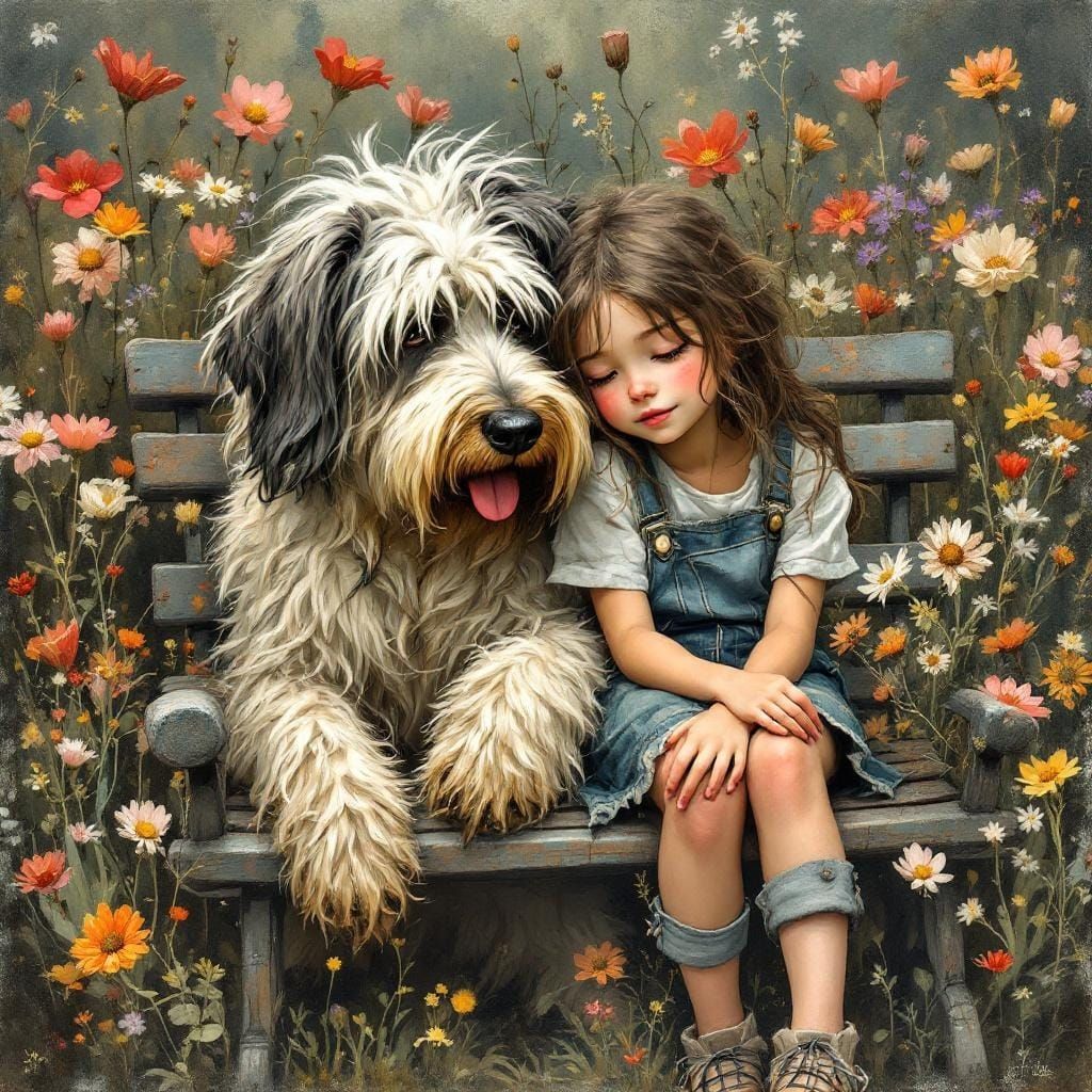 Dog and Girl in Painterly Fantasy Style