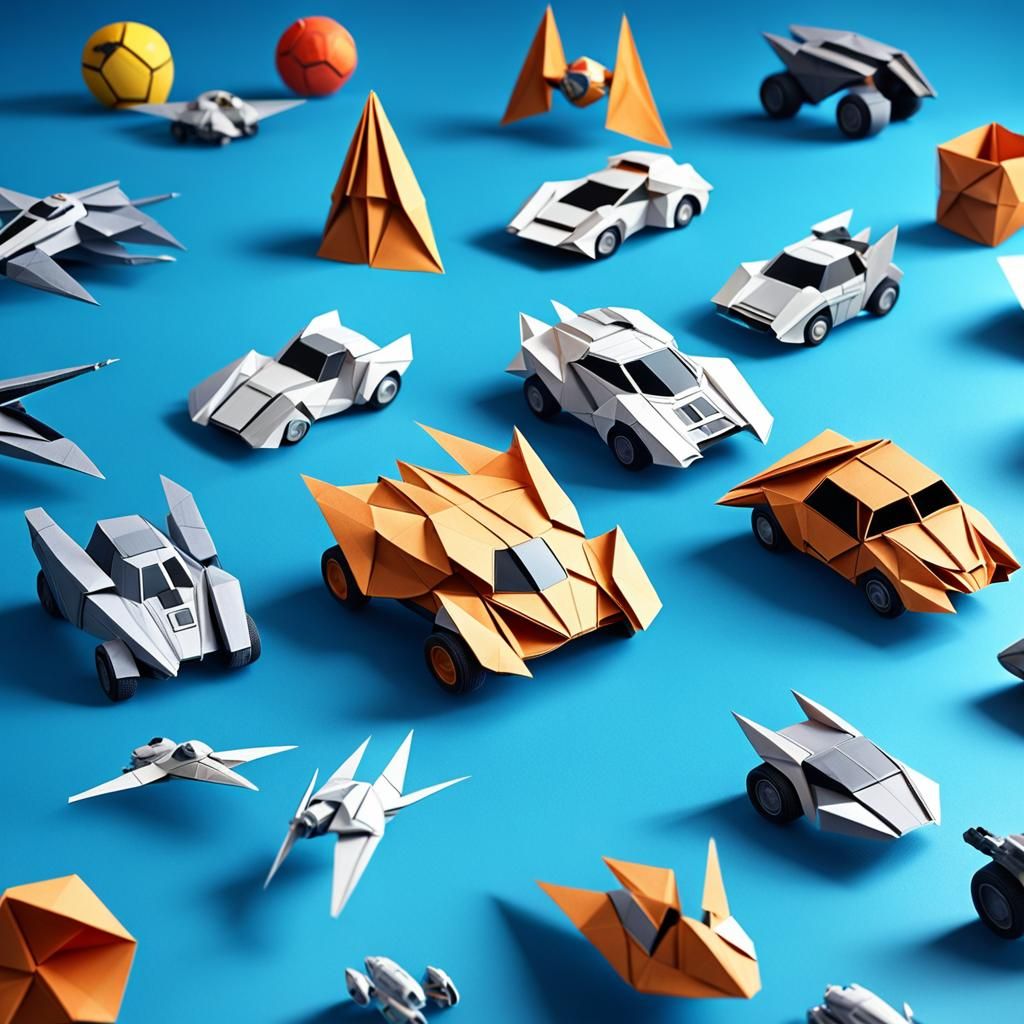 Origami Paper Folds of Cars, Star Wars, Sports, Music