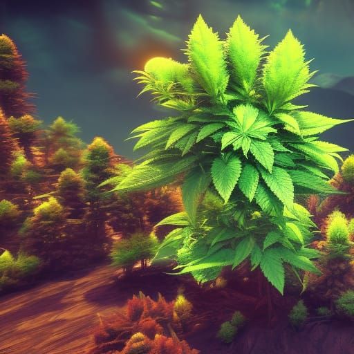 Lush Marijuana Tree: Detailed Matte Painting